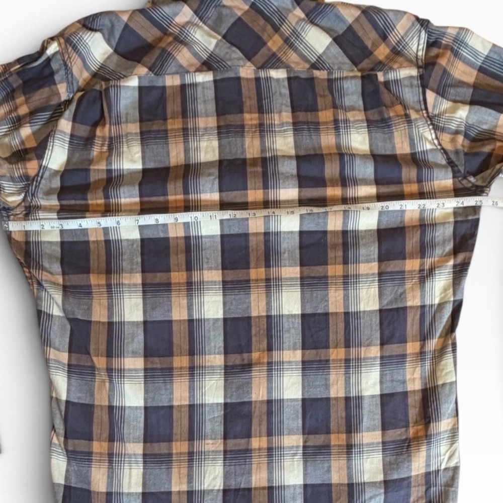 Wrangler Flex for Comfort Mens XL Plaid Button Down Shirt Brown Blue Long Sleeve - Picture 4 of 11